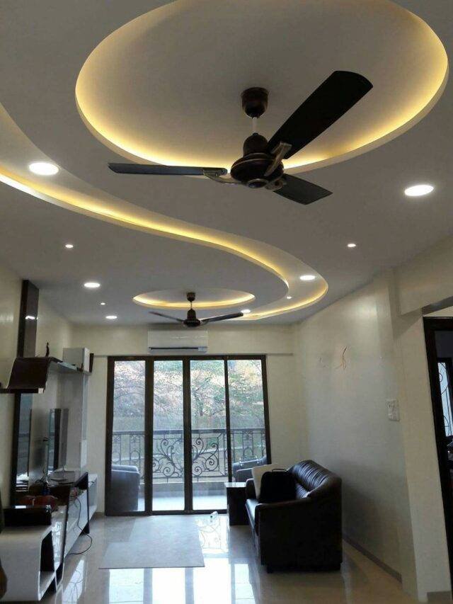 Modern Main Hall Fall Ceiling Design With 2 Fans